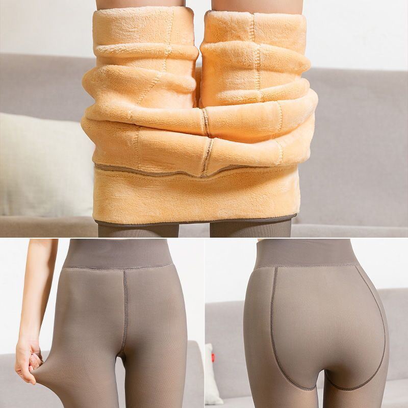 Panty efecto piel pantimedias con calentador y spandex Gris